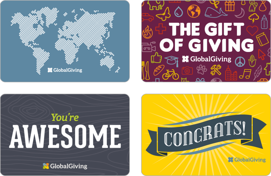 An example of some of GlobalGiving's physical gift card designs